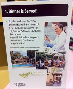 a sign advertising a private dinner at the highland park home of highwood's famous cabiels restaurant