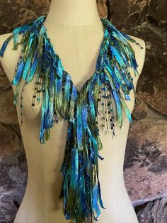 Bohemian Blue Silk Scarf As Gift, Handmade Blue Scarves As Gifts, Handmade Blue Scarf As A Gift, Bohemian Blue Silk Scarf For Gift, Bohemian Blue Silk Scarf Gift, Festive Green Bohemian Scarves, Casual Handmade Blue Scarves, Turquoise Blue Scarf, Turquoise Scarf