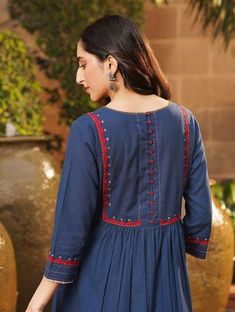 Dress Design Patterns, Indian Aesthetic, Indigo Blue, Designer Dresses, Round Neck, Loose Fitting, Shop Now, Black And White, Blue