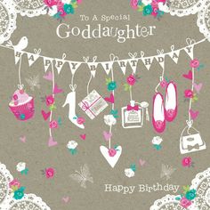 a birthday card for a special goddaughter with pink shoes and cupcakes