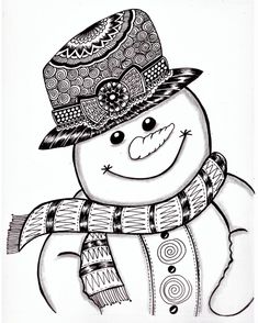 a drawing of a snowman wearing a hat and scarf