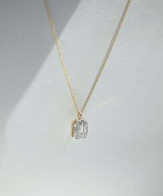 yellow gold necklace white diamond fine jewelry Brooklyn new york Diamond Huggies, Emerald Earrings Studs, Pendant Diamond, Emerald Cut Diamond, Yellow Gold Setting, Jewelry Studio, Yellow Gold Chain, Diamond Drops, Emerald Cut Diamonds