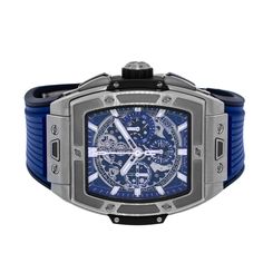 Description Guaranteed Authentic Brand-New Hublot Spirit of Big Bang with a 42mm Titanium case and Sapphire dial. This fine timepiece is water-resistant up to 100 meters and features a date indicator, a transparent scratch-resistant sapphire crystal back, and a Blue Rubber Straps. This watch is unworn with tags and its box. The watch comes with a Two Year Warranty from Da Vinci Fine Jewelry, Inc., a Hublot box, Hublot Papers, and certified retail appraisal from Da Vinci Fine Jewelry, Inc. Details BRAND Hublot COLLECTIONS Spirit of Big Bang MODEL 642.NX.7170.RX MOVEMENT Automatic SIZE 42mm CASE MATERIAL Titanium BEZEL Titanium DIAL COLOR Clear/ Transparent BRACELET TYPE Blue Rubber Blue Automatic Chronograph Watch With Rectangular Dial, Blue Automatic Watches With Rectangular Dial, Blue Automatic Watch With Rectangular Dial, Modern Blue Watch With Skeleton Dial, Blue Chronograph Watch With Rectangular Dial And Subdials, Blue Chronograph Watch With Rectangular Dial, Blue Chronograph Watch With Skeleton Dial For Formal Occasions, Formal Blue Chronograph Watch With Skeleton Dial, Modern Blue Chronograph Watch With Rectangular Dial