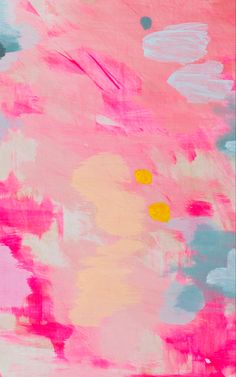 an abstract painting with pink, yellow and blue colors