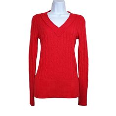 Loft Womens Long Sleeve Red V-Neck Wool Blend Cable Knit Sweater Size Xs Nwt Loft Long Sleeve V-Neck Wool Blend Cable Knit Pullover Sweater In Red. V-Neck Neckline. Long Sleeve Pullover Sweater. Cable Knit. Wool Blend. No Stains Or Holes. Casual Fall Winter Holiday Preppy Twee Cozy Comfy Knit Sweater. Size: Xs Length: 25" Pit To Pit: 14" Sleeve: 25" Condition: New With Tag Box Mm S/12/13pmerd Fitted Red V-neck Sweater, Classic Red V-neck Sweater For Fall, Red V-neck Sweater For Spring, Classic Red V-neck Sweater, Classic Red V-neck Long Sleeve Sweater, Red Knit V-neck Top, Classic Red V-neck Sweater For Winter, Red Cable Knit Tops, Red Knitted V-neck Top