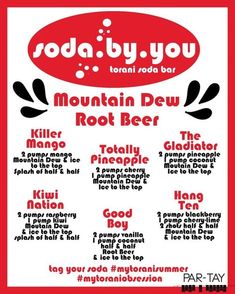 the poster for roda by you, featuring dr pepper and other things in red