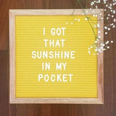 i got that sunshine in my pocket framed sign with flowers on the table next to it