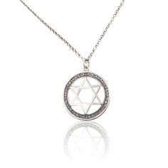 This Judaica necklace (Jewish Jewelry) is a beautiful statement jewelry. The pendant designed with the Star Of David (also known in Hebrew as the Shield of David - Magen David) the famous jewish symbol in a rounded oxidized shape. This necklace can be a lovely gift for Bar Mitzvah, Bat Mitzvah, Wedding, Birthday, Holidays gift and much more! Price includes chain *All of my designes are HANDMADE All Jewelry items are shipped inside a fancy gift box *Materials: 925 Sterling silver ♥ Come to see mo Jewish Symbol, Jewish Star Necklace, Jewish Symbols, Wide Silver Ring, Judaica Jewelry, Jewish Star, Jewish Jewelry, Fancy Gifts, The Shield