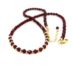 Berry Red Garnet Necklace AAA 14k GF Gold – Fabulous Blends of Gems Garnet Gemstone Necklace With Round Beads, Garnet Gemstone Beads Necklace, Garnet Jewelry With Faceted Round Beads, Garnet Necklaces With Faceted Beads For Gifts, Garnet Round Bead Necklace For Gift, Garnet Round Beads Necklace For Gift, Garnet Beaded Necklaces As Gift, Garnet Bead Necklaces For Gifts, Red Garnet Round Bead Necklaces