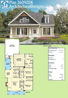 the floor plan for this craftsman home is shown in an advertizer's manual