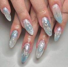 Hello welcome to my shop. I only use high-quality materials to create a luxurious nail press that you can trust to be strong and long-lasting. Hope you can find your favorite nails. My nails will last: Use adhesive sheets (provided with nail kit) for 1-2 days Use nail glue for 2-3 weeks. All nails can be reused multiple times if you take good care of them. If you would like a custom size, please fill out the personalization section under product options. If you're not sure how to measure your na Blue Soft Gel Nails Design, Pastel Blue Press On Nails, Korean Y2k Nails, Winter Y2k Nails, Winter Nails Korean, Y2k Simple Nails, Nail Korean Style Blue, Y2k Blue Nails, Blue Nails Y2k