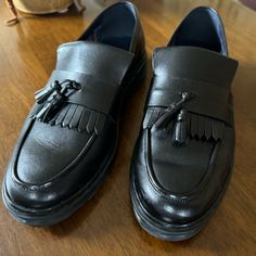 Brand New, Never Worn. Size 8 Us, 7 Uk In Men’s. Casual Black Slip-on Tassel Loafers, Casual Black Leather Tassel Loafers, Black Tassel Slip-on Loafers, Black Leather Footbed Slip-on Tassel Loafers, Black Slip-on Tassel Loafers With Leather Footbed, Black Leather Tassel Loafers With Leather Footbed, Black Leather Tassel Loafers, Black Slip-on Tassel Loafers For Fall, Casual Wingtip Tassel Loafers For Fall