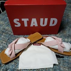 Price Drop! Cute Summer Sandal From Staud In A Perfect Blush Color - Light Pink Leather Upper, Brown Leather Insole And Soles. Just A Bit Of A Heel, Too Small To Measure So See Pictures. Leather: Lambskin Rigid Leather Footbed Crisscross Straps With Knot Detail Leather Sole With Rubber Heel Cap Made In Portugal These Come To You New In The Box With The Sleeper Bag. Staud Open Toe Leather Sandals, Staud Leather Open Toe Sandals, Chic Blush Leather Sandals, Blush Leather Sandals For Summer, Feminine Flat Leather Sandals, Staud Open Toe Summer Sandals, Summer Blush Sandals For Beach, Chic Staud Leather Sandals, Pink Leather Flip Flops For Spring