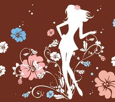 the silhouette of a woman with flowers in her hair is shown against a brown background