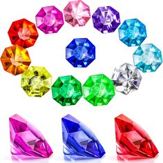 PRICES MAY VARY. Package content: there are 45 pieces of multicolored 25 carat acrylic diamonds with 8 angles and a pointed bottom available in 12 colours such as white, pink and light blue Size: each acrylic diamond gems jewels measures approx. 32 mm x 24 mm, which is the size of a real 25 carat diamond Reliable workmanship: the pirate diamond gems jewels are made of acrylic crystal materials with vivid color and reliable quality, realistic appearance and texture Nice decorations: the acrylic d Pirate Box, Pirate Party Favors, Pirate Coins, Pirate Decor, Hobbies For Kids, Pirate Treasure, Acrylic Gems, Vase Fillers, Treasure Chest