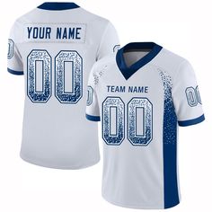 Capture your distinct look when you grab this Custom Football Jersey from our Shop. It features Customized Name and Number to show your uniqueness. Features: 1. 100% recycled polyester 2. Jersey with printed name and numbers, or pay a little extra, you can have it with stitched tackle twill name & number 3. Tailored fit designed for movement 4. No-tag neck label offers clean comfort 5. Strategic ventilation for breathability 6. Machine wash, Do Not Tumble Dry 7. Solid-body construction 8. Screen St. Patricks Day, Blue Football, Personalized Football, Custom Football, Alpha Kappa Alpha, 3d Pattern, Football Outfits, Team Jersey, Custom Jerseys