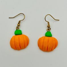 Handmade Pumpkin Earrings perfect for fall or Halloween whimsy Excellent Vintage Condition Fun Orange Earrings For Halloween, Fun Orange Halloween Earrings, Orange Earrings For Fall Season Gift, Fall Orange Earrings As Gift, Cute Hypoallergenic Halloween Earrings, Cute Orange Halloween Earrings, Cute Orange Earrings For Halloween, Halloween Orange Nickel-free Earrings, Nickel Free Orange Halloween Earrings