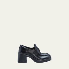 Miu Miu calf leather platform penny loafers 3.00 in / 75 mm block heel Round moc toe Notched vamp with keeper strap Slip-on style Rubber outsole Lining: Leather Made in Italy Heeled Penny Loafers, Miu Miu Flats, Block Heel Shoes, Footwear Design Women, Penny Loafers, Leather Heels, Miu Miu, Designing Women, Calf Leather