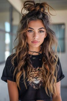 19 Hairstyles For Thick Wavy Hair You'll Love Long Hair With Waves Hairstyles, Long Hair For Pictures, Texture Curls, Outfit Ideas For Brunettes, Long Wavy Hairstyles With Layers, Updo Messy Hairstyles, Long Hairstyles With Color, Curly Hair Bangs Hairstyles Long, Lazy Wavy Hairstyles