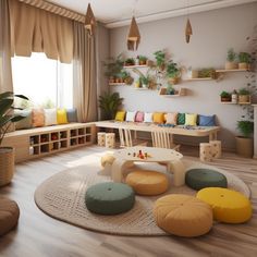 a living room filled with furniture and lots of plants