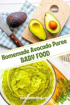 homemade avocado pure baby food in a bowl