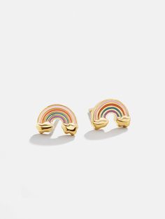 Brighten up even the rainiest of days with the Over the Rainbow 18K Gold Kids' Earrings. These precious stud earrings are crafted with colorful enamel and 18K gold. Not only are they cute, but they'll also last your little one for years to come. READY TO GIFT: This item comes pre-packaged in a beautiful box. Please note: intended for children 3+ Playful Gold Enamel Earrings, Playful Gold Hypoallergenic Earrings, Playful Hypoallergenic Gold Earrings, Playful Gold Earrings, Playful Gold Earrings For Gift, Playful Enamel Earrings Nickel Free, Multicolor Huggie Earrings For Gifting, Playful Gold Earrings As A Gift, Playful Enamel Nickel Free Earrings