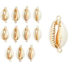 10 gold plated seashell charms