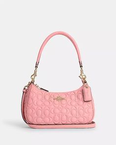 COACH® | Teri Shoulder Bag In Signature Leather Pink Coach Bags, Coach Pink Bag, Coach Bags Pink, Coach Teri Shoulder Bag, Pink Coach Bag, Pink Coach Purse, Pink Coach Purses, Classy Purses, Brand Name Bags