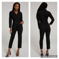 Nwot Good American Hourglass Tencel Jumpsuit In Black 105-Put Your Figure To Work In The Hourglass Jumpsuit. It’s Chic. It’s Stylish. Belted Long Sleeves Pockets At Chest, Sides, And Back Belted Waist Vintage Black Wash. Smoke And Pet Free Home. Bin#Oo Fitted Belted Jumpsuits And Rompers For Work, Fitted Denim Jumpsuit For Night Out In Fall, Black Fitted Jumpsuits And Rompers For Work, Fitted Black Jumpsuits For Workwear, Fitted Jumpsuits And Rompers For Work, Black Denim Jumpsuit For Night Out, Fitted Black Denim Jumpsuit With Pockets, Fitted Belted Pantsuit For Fall, Fitted Overall Pantsuit For Workwear