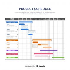 a project schedule is shown with colorful lines