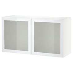 a white cabinet with two glass doors