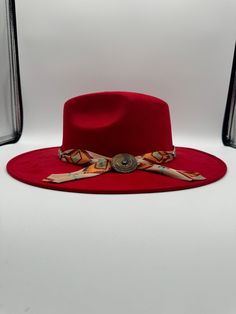 Red Suede Fedora with Band (S/M) Western Red Fedora Felt Hat, Luxury Red Fedora Hat, Red Fedora With Curved Brim, Red Fedora Hat, Red Fedora With Curved Brim, One Size, Red Hat, Red Suede, Hat Band, Fedora