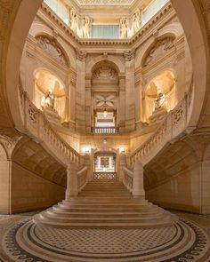 the inside of a building with many stairs