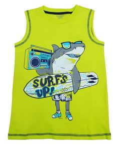 Item Description                 Toughskins Boys Muscle Tanks Crew neck Sleeveless Soft, stretchy fabric Pull-over styling "Surf's Up!" Shark graphic printed at front 100% Cotton Machine Washable Brand: Toughskins Color: Lime Punch Size: Little Boys Medium (5/6) (Height: 44-46.5" inches / Weight: 39-48 lbs.) Condition: New with tag                                      Payment We accept Paypal only. (All major credit cards, Debit card accepted by Paypal) Payment must receive within 3 days after a Cotton T-shirt With Shark Design For Summer, Sporty Tops For Surfing In Spring, Sporty Spring Surfing Tops, Playful Sleeveless T-shirt For Summer, Fun Summer Sleeveless T-shirt, Fun Sleeveless Summer T-shirt, Playful Sleeveless Summer T-shirt, Green Sporty Top For Beach Season, Sporty Green Beach Tops