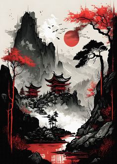 Japanese Art Samurai, Samurai Wallpaper, Japanese Art Prints, Samurai Tattoo, Japon Illustration, Japanese Landscape, Samurai Art, Cool Wallpapers Art, Fantasy Art Landscapes