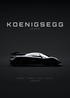 a black sports car with the words koenigsegg jeko on it