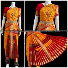 Design by Classical Dance Jewelry® ❥ Traditional Kuchipudi Dance costume for dancers, teachers, Gurus ❥ Material - art silk ❥ Style : Traditional pant costume  Dress Measurements in inches ( all the measurements approximately 1 margin buffer) ❥ PANT MEASUREMENTS: ☛ Pant Length: 38-40 inch ☛ Pant Waist: 35-37 inch ☛ Pant Hip: 38-39 ❥ BLOUSE MEASUREMENTS: ☛ Blouse length: 14 inch ☛ Blouse Shoulder length: 15 -16 inch ☛ Blouse around Bust: 34-36 (extra margin) inch ☛ Blouse Lower Chest: 32-34 inch ☛ Blouse Sleeves length: 6-8 inch ☛ Blouse sleeve round: 9 - 12 inch  Set includes     ☛ Pant, Blouse, Dhavani, fans, seat bit ❇️ ❇️ ❇️ For Display purposes only, we used Jewelry. The price is only for a Dance costume. PLEASE NOTE ❥ ALL SALES ARE FINAL ✅ ❥ No Return/ No Exchange / No Cancellation! ❥ Yellow Anarkali Churidar For Puja, Yellow Cutdana Churidar For Festivals, Yellow Self Design Churidar For Festivals, Bollywood Style Yellow Saree With Tilla, Yellow Bollywood Saree With Tilla Embroidery, Yellow Bollywood Saree With Tilla, Anarkali Churidar For Ceremonial Festivals, Yellow Bollywood Churidar For Puja, Yellow Traditional Wear With Tilla For Navratri