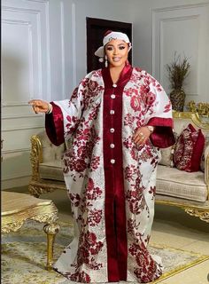 Boubou brocade gown Elegant Bubu Styles, Nigeria Bubu Gown Styles, Brocade Bubu Styles For Women, Elegant Red Maxi Dress For Traditional Ceremonies, Elegant Floor-length Maxi Dress For Traditional Ceremonies, Elegant Festive Floor-length Agbada, Elegant Maxi Length Agbada For Eid, Elegant Agbada For Eid Festivities, Brocade Long Sleeve Dresses For Eid