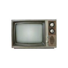 an old fashioned television with two knobs on the front and one button on the back