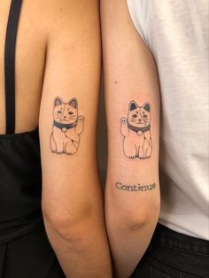 #Japan_Cat_Tattoo #Japanese_Character_Tattoo #Chinese_Cat_Tattoo #Tattoo_For_Sisters Chinese Cat Tattoo, Japan Inspired Tattoo, Tattoo For Sisters, Cat Paw Print Tattoo, Nesting Doll Tattoo, Small Japanese Tattoo