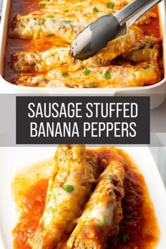 sausage stuffed banana peppers in a casserole dish