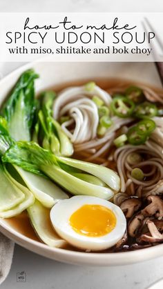 40min · 4 servings     Ingredients  • 6 cups water  • 2 cups low-sodium chicken stock  • 1 oz kombu (dried kelp)  • 1 oz dried shiitake mushrooms (can substitute other dried mushrooms)  • 1 serrano pepper, halved  • 2 tablespoons soy sauce  • 1/4 cup white miso  • 1 tbsp mirin  • 3/4 tsp kosher salt, plus  more to taste  • 2 tbsp toasted sesame oil  • 1 pound fresh shiitake mushrooms, stemmed and sliced  • 2 cups baby bok choy, stems cut off, and leaves washed  • 8 oz dried udon noodles (or 12 oz fresh/ frozen)  • 4 soft boiled eggs (optional)  • sliced scallions, for garnish  • sliced serrano peppers, for garnish  • sesame seeds, for garnish  Visit the recipe here: https://www.withspice.com/blog/spicy-miso-udon-soup-with-vegetables/ Artisan Pizza Dough, Miso Udon Soup, Miso Udon, Miso Broth, Fennel Sausage, Sauteed Kale