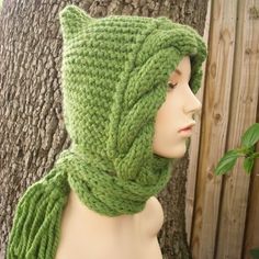 Knit Hat Womens Hat Green Hat Green Scarf Green by pixiebell Crochet Knit Hat For Winter, Knitted One Size Bonnet For Cold Weather, Crochet Knit Winter Hat, Hand Knitted Yarn Bonnet For Cold Weather, Cozy Knitted Bonnet For Cold Weather, Knitted Bonnet Cap For Cold Weather, Knitted Bonnet For Cold Weather, Cozy Knitted Yarn Bonnet, Whimsical One Size Bonnet For Winter