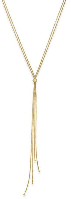 Italian Gold Tassel Lariat Long Necklace in 14k Gold-Plated Sterling Silver Luxury Multi-strand Yellow Gold Jewelry, Elegant Multi-strand Yellow Gold Jewelry, Elegant Yellow Gold Multi-strand Jewelry, Adjustable Yellow Gold Lariat Jewelry, Gold-tone Luxury Lariat Necklace For Formal Occasions, Formal Multi-strand Yellow Gold Jewelry, Luxury Gold-tone Lariat Necklace For Formal Occasions, Luxury Dangle Lariat Necklace, Elegant Yellow Gold Long Necklace With Adjustable Chain