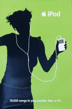 an advertisement for the ipod brand featuring a woman holding a game controller and headphones