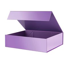 an open purple box on a white background