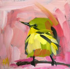 a painting of a yellow bird sitting on a branch