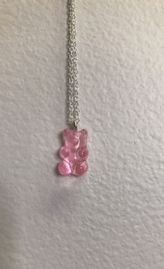 Pink Gummy Bear Necklace Silver Necklaces Gummy Bear, Sweet Silver Handmade Jewelry, Sweet Handmade Silver Jewelry, Cute Pink Resin Necklace, Cute Pink Resin Jewelry, Sweet Silver Necklace Perfect For Gifts, Cute Clear Jewelry For Party, Cute Clear Party Jewelry, Cute Resin Jewelry For Birthdays