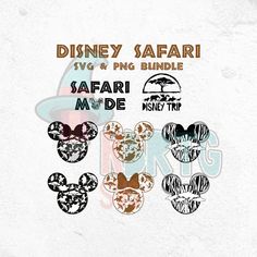 the disney safari svg and png bundle includes mickey mouse ears, zebra print, and