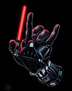 a hand that has a light saber on it